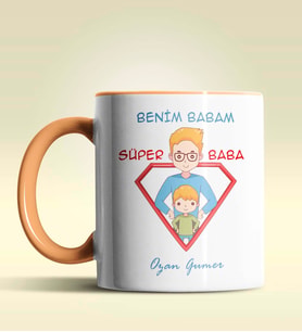Kişiye Özel Benim Babam Süper Baba Tasarımlı Siyah Kupa Bardak (Turuncu)