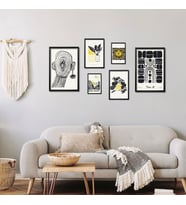 6'lı Ahşap Lamine Çerçeveli Mdf Tablo Seti Modern Art Tasarım (Siyah)