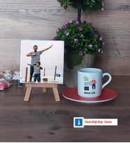 Babalar Günü Hediyesi Fotoğraflı Dekoratif Taş, Ahşap Altlıklı Türk Kahvesi Fincanı Hediye Babaya Doğum Günü Hediyesi (Model 8)