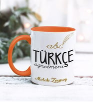 Türkçe Öğretmeni Tasarımlı Kişiye Özel Kupa Bardak (Turuncu)