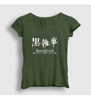 Presmono Kadın Sarı Logo Anime Kuroshitsuji T-Shirt 131118tt (Haki)