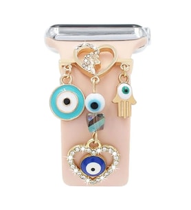 Microsonic Apple Watch 9 41mm Kordon Süsü Charm İnci Kalp Rose Gold (Mavi)