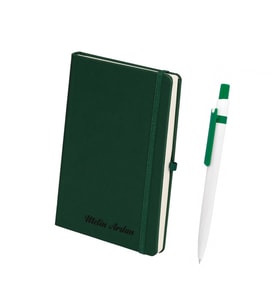 İsme Kişiye Özel Termo Lastikli Mini Not Defteri Kalem Seti 9x14 (Yeşil)