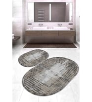 Dijital Baskılı Kaymaz Taban Yıkanabilir Oval 2'li Klozet Takımı Banyo Paspası NOKZ-SD-293 (Gri)