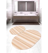 Dijital Baskılı Kaymaz Taban Yıkanabilir Oval 2'li Klozet Takımı Banyo Paspası NOKZ-HT-1002 (Sarı)