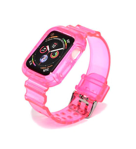 Apple Watch 44mm KRD-27 Şeffaf Renkli Transparan Silikon Kordon (Pembe)
