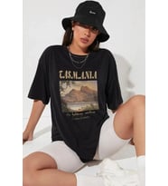 Unisex Tasmania Baskılı T-shirt (Siyah)