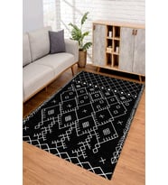 Dijital Kaymaz Taban Yıkanabilir Renkli Salon Halısı Mutfak Halısı Yolluk ND-SD-555 (Siyah)