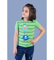 Toontoy Erkek Çocuk Çizgili Canavar Baskılı Tişört (Fıstık Yeşili)