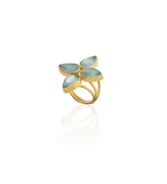 Kadir Jewellery 22 Ayar Altın Kaplama Zirkon Taşlı Kadın Otantik Yüzük (Açık Mavi)
