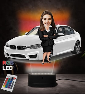 Doğum Günü Hediyesi,Sevgiliye Hediye, Kişiye Özel Fotoğraflı BmwTasarımlı Kadın Karikatür 3D Led Lamba (RGB)