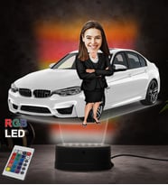Doğum Günü Hediyesi,Sevgiliye Hediye, Kişiye Özel Fotoğraflı BmwTasarımlı Kadın Karikatür 3D Led Lamba (RGB)