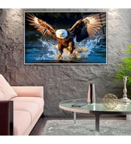 Metal Çerçeveli Kartal Cam Tablo (Beyaz)