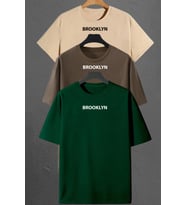 Brooklyn Baskılı Unisex Oversize 3'lü T-shirt Paketi (Yeşil)