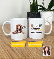Kişiye Özel Karikatürlü Kadın Bankacı Kupa Bardak Kadın Bankacıya Hediye (Beyaz)