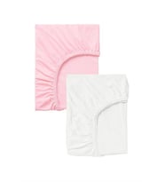2 Adet 40x80 cm Anne Yanı Lastikli Penye Kumaş Bebek Çarşafı (Pembe-Beyaz)