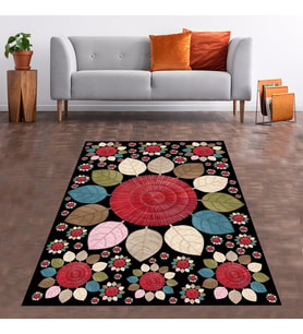 Jüt Hasır Kilim Görünümlü Dijital Baskılı Kaymaz Taban Yıkanabilir Modern Salon Halısı ve Yolluk (Siyah)