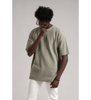 Oversize (Bol Kesim) Kalın Fitilli Bisiklet Yaka Kısa Kol T-shirt (Yeşil)