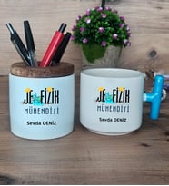 Jeofizik Mühendisi Hediye Sepeti Kupa Bardak T Kulplu, Kalemlik Hediyeleri Mühendisler Günü Hediyesi (Model 3)