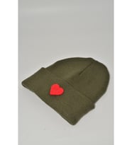 Moxxo Sevgililer Günü Özel Koleksiyonu Kırmızı Kalp Figürlü Krem/Beyaz Renk Unisex Erkek/Kadın Bere (Koyu Yeşil)
