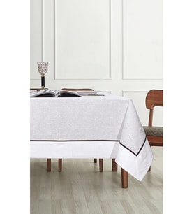 Pamuklu Bordürlü Biyeli Lüks Masa Örtüsü Daisy Masa Örtüsü (Beyaz)