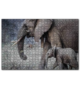 Cakapuzzle Yetişkin Fil ve Yavrusu  Puzzle Yapboz MDF (Ahşap) (1000 Parça)