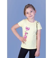 Toontoy Kız Çocuk Flamingo Desenli Taş İşlemeli Baskılı Tişört (Sarı)