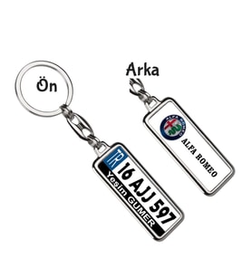 Kişiye Özel Plaka Metal Anahtarlık   Alfa Romeo Logo (Gümüş)