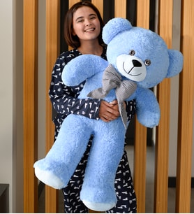 Harika Peluş 100 Cm Papyonlu Ayıcık (Mavi)