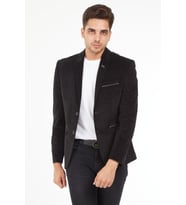SPOSO G-192 İKİ DÜĞME TEK YIRTMAÇ DAR KALIP VELVET KUMAŞ BLAZER CEKET (Siyah)