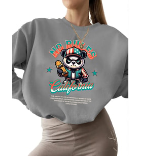unisex 3 iplik şardonlu kalın kadın bisiklet yaka Bej erkek Kaliforniya panda maskotu Baskılı (Gri)