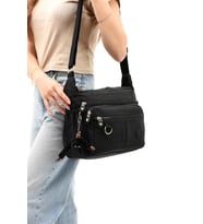Klinkır Kadın Postacı Çanta Çok Cepli Çapraz Askılı Yağmura Dayanıklı Hafif Kumaş 30*23 Cm Omuz Çantası (Siyah)