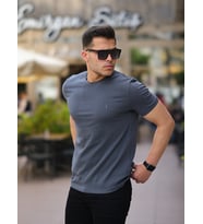 Kozik Erkek Bisiklet Yaka Standart %100 Pamuk Erkek Basic T-Shirt (Antrasit)