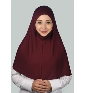 Hazır Türban Peçeli Pratik Eşarp Tesettür Nikaplı Hijab - Namaz Örtüsü Sufle (XL) (Bordo)