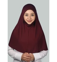 Hazır Türban Peçeli Pratik Eşarp Tesettür Nikaplı Hijab - Namaz Örtüsü Sufle (XL) (Bordo)