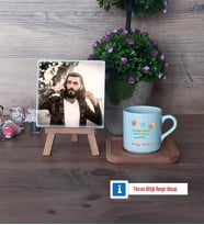 Doğum Günü Hediyesi Fotoğraflı Dekoratif Taş, Ahşap Altlıklı Türk Kahvesi Fincanı Hediye (Model 1)