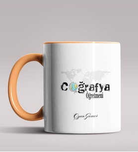 Kişiye Özel Coğrafya Öğretmeni Tasarımlı Siyah Renk Kupa Bardak 6 (Turuncu)