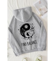Unisex Yin & Yang Tasarım Sweatshirt (Gri)