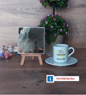 Mühendisler Günü Hediyesi Fotoğraflı Dekoratif Taş, Ahşap Altlıklı Türk Kahvesi Fincanı Hediye (Model 2)