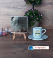 Mühendisler Günü Hediyesi Fotoğraflı Dekoratif Taş, Ahşap Altlıklı Türk Kahvesi Fincanı Hediye (Model 2)