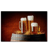 Cakapuzzle Fıçı Üzerinde Başaklar ve Köpüklü Biralar  Puzzle Yapboz MDF (Ahşap) (1000 Parça)
