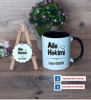 Aile Hekimi Kupa Bardak Kırmızı ve Ahşap Anahtarlık Hediye (Model 10)