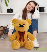 Tatlı Papyonlu Peluş Ayıcık – Sevimli Oturan Ayı, Çocuk Hediyesi (Kahverengi)
