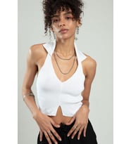 Sifu Tekstil  Kadın Spor V Açmalı Triko Polo Yaka Crop Top Büstiyer SFYZ1008 (Beyaz)