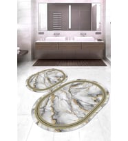 Dijital Baskılı Kaymaz Taban Yıkanabilir Oval 2'li Klozet Takımı Banyo Paspası NOKZ-HY-963 (Gold)
