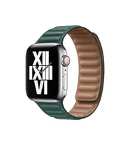 Apple Watch 7/8/9 41mm Kordon Baklalı Deri Kordon (Koyu Yeşil)