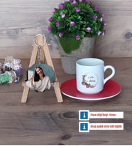 Doğum Günü Hediyesi İsme Özel Türk Kahvesi Fincanı Ahşap Altlıklı ve Fotoğraflı Ahşap Anahtarlık Hediye (Model 3)