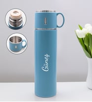 Kişiye Özel Bardaklı 580 ML Çelik Termos (Mavi)