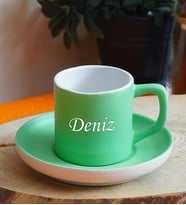 Kişiye Özel Renkli Fincan Seti & 16 Farklı Renk Seçeneği (Yeşil)