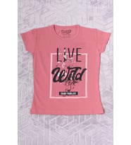 KIZ ÇOCUK TSHİRT LİVE WİLD BASKILI BİSİKLET YAKA F17 (Pudra)